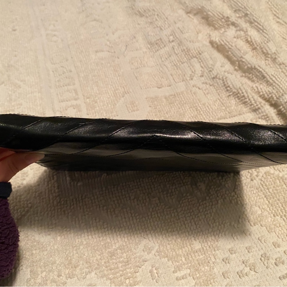 Yves Saint Laurent Black Leather Chevron Pouch Envelope Clutch - Picture 13 of 16